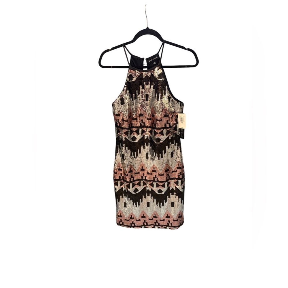 My Michelle Geometric Sequin Mini Dress - Black, Gold, Pink - Picture 2 of 5